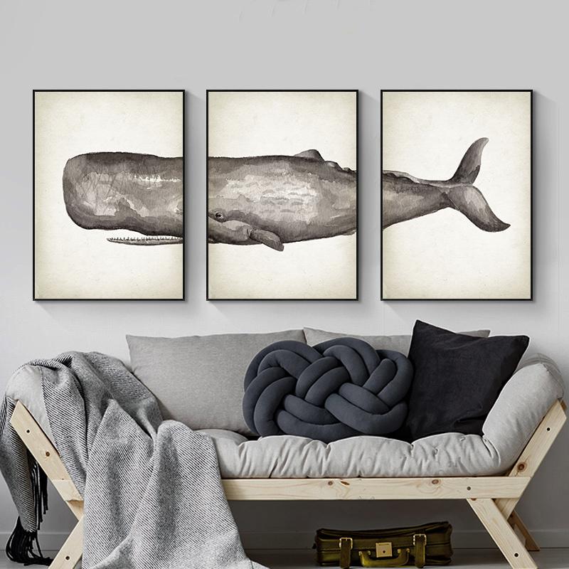 Marine Animals Canvas Paintings Great White Shark Posters and Prints Killer Whale Wall Art Picture for Home Decoration No Frame