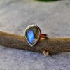 Teardrop Labradorite Ring, Handmade Sterling Silver Ring, Genuine Blue Labradorite Ring, Pear Labradorite Gemstone, Gift for Her, Boho Ring