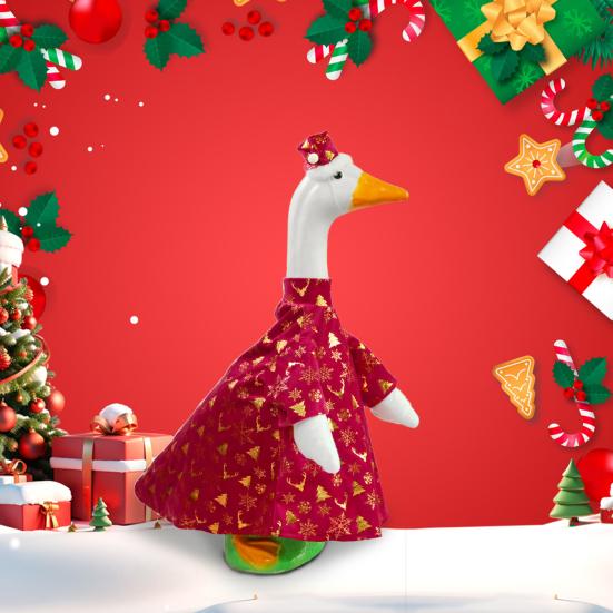 Porch Goose Outfits Gold Stamping Skull Christmas Tree Pattern Goose Clothes for 23" Cement Goose Holiday Goose Costume for Garden Yard Decor