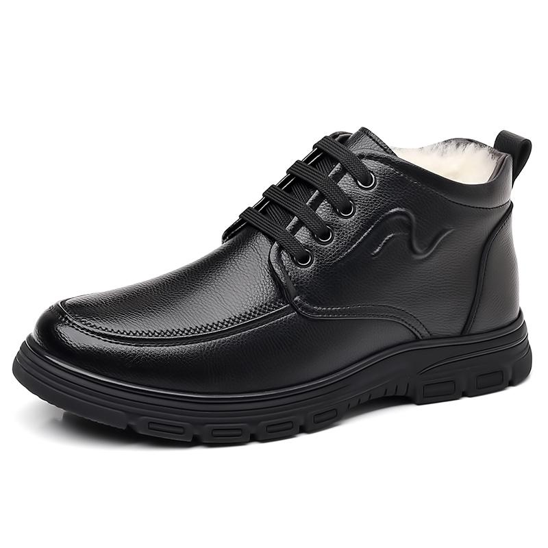 Fashion Classic Brand Simple Black Men's Business Casual Shoes Leather High Top Shoes Winter New Men's Velvet Cotton Shoes Thick Sole