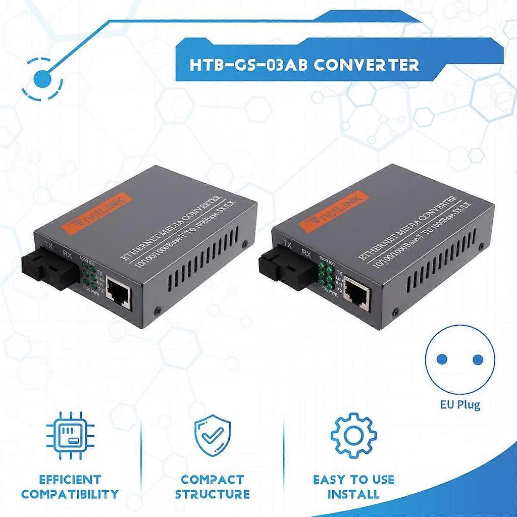 Gigabit Fiber Media Converter GS-03AB 1000Mbps Single Mode Single Fiber External Power Supply EU Plug Network Signal Transceiver