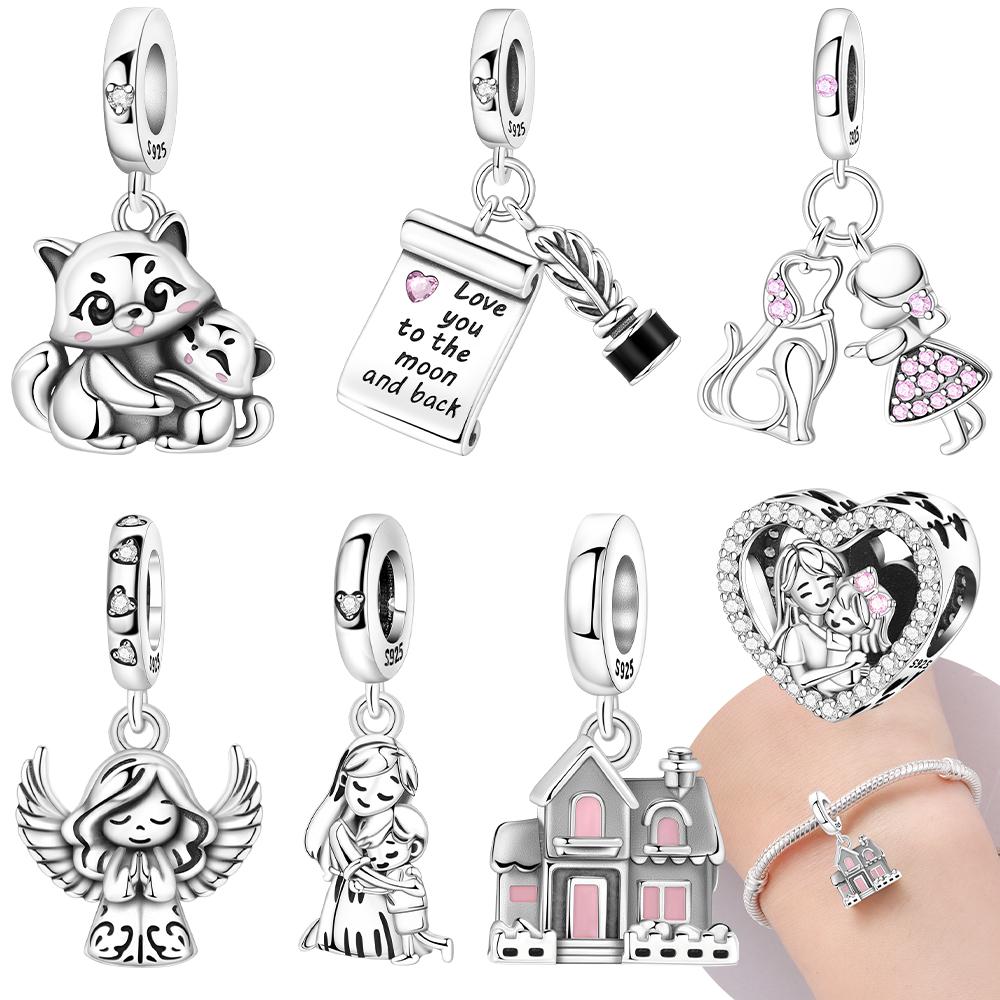 Exquisite Original Copper Adorable Angel Girl Cozy Home Pendant Family Cat Beads Fit Bracelet Women Jewelry Making Gift Diy