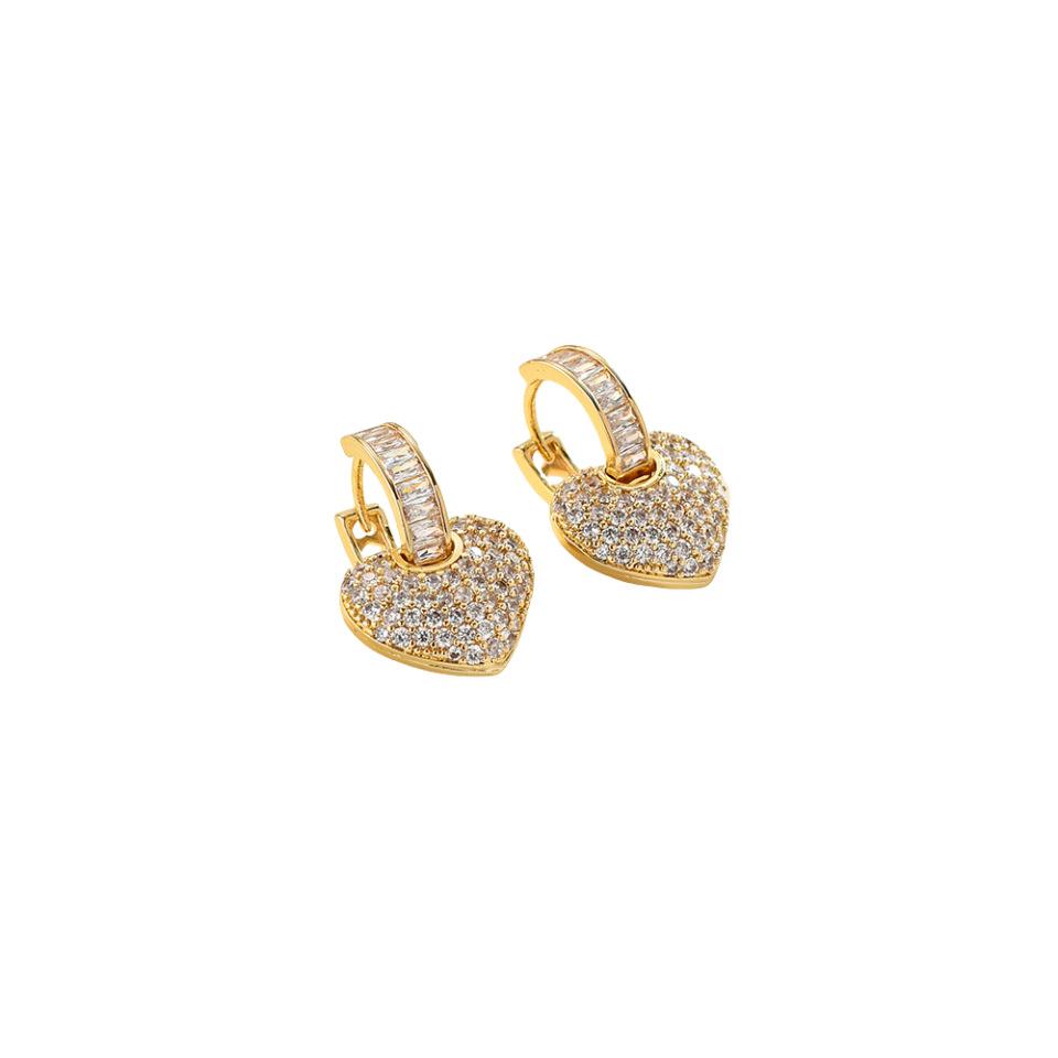 Orecchini a Clip a Forma di Cuore con Zirconi Moda Orecchini a Bottone Eleganti di Lusso Per Donna Accessorio Versatile