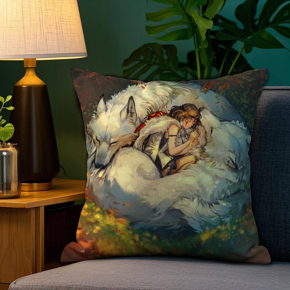 P-PrincesS M-Mononoke Pillow Case Plush Fabric Soft Double Sided Print Sofa Cushion Cover Throw Pillow Covers