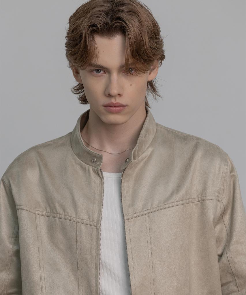 DECOROSO Biker Synthetic Suede Jacket [Ash Ivory]