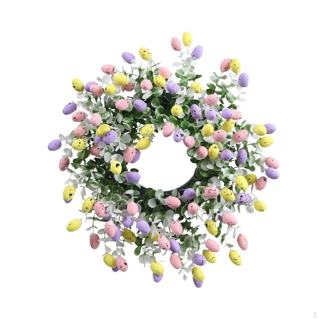 Easter Wreath with Colorful Eggs Spring Photo Prop Decor Artificial Flower Garland for