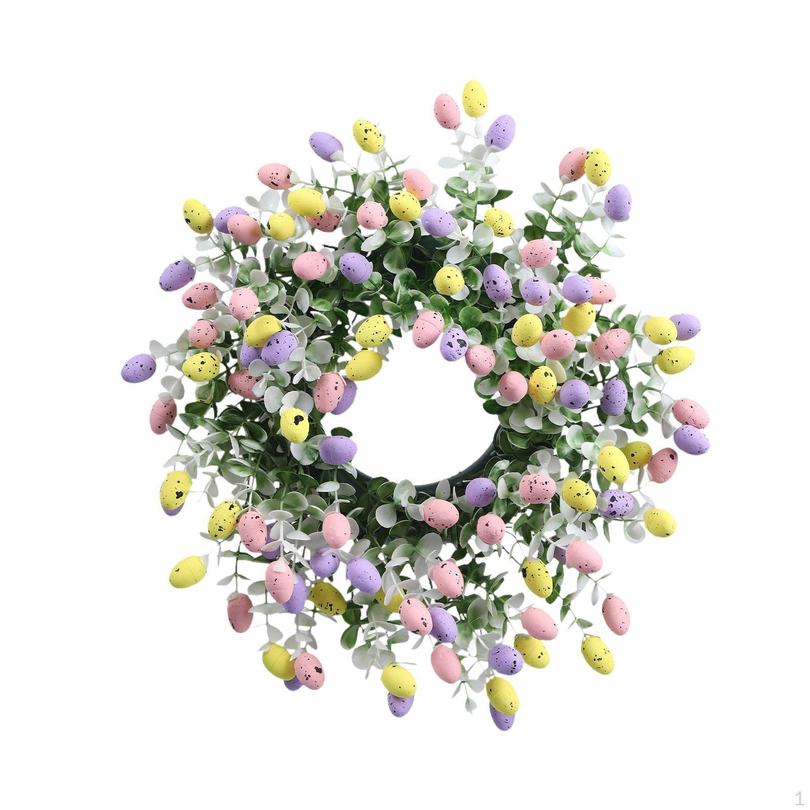 

Easter Wreath with Colorful Eggs Spring Photo Prop Decor Artificial Flower Garland for