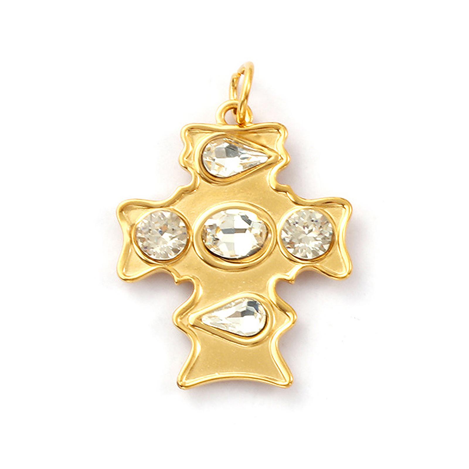 

1 PC Gold Plated Cross Charms 304 Stainless Steel Inlaid Rhinestone Religious Pendants For DIY Jewelry Making Necklace Findings