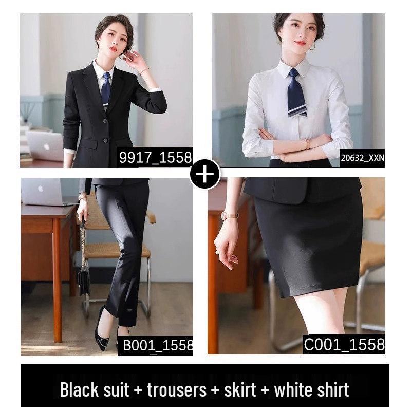 Formelles Schwarzes Anzugset für Damen für Frühling und Herbst - Professionelle Arbeitskleidung mit Jacke für Hotelrezeptionisten