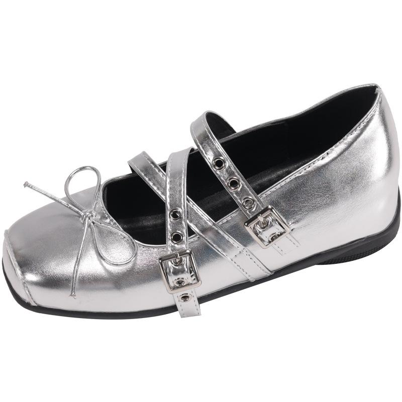 

French square head shallow mouth small single shoes women s 2025 summer new fashion versatile comfortable lazy one pedal Mary shoes 40 серебряный