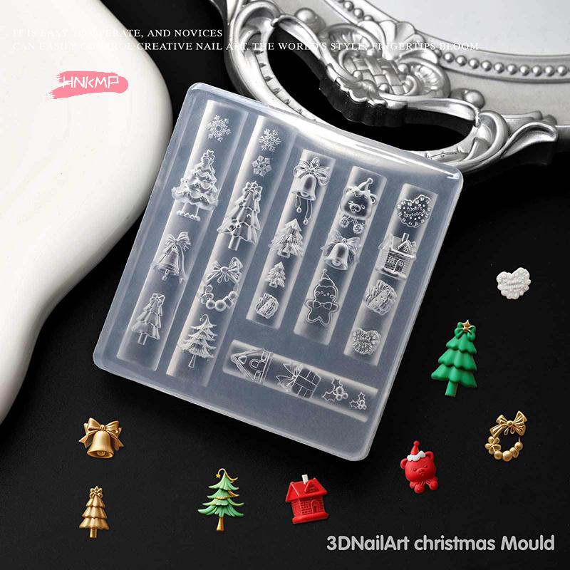 3D Christmas Snowman And Tree Silicone Nail Mold Snowflake And Snowman Design for Nail Art DIY Manicure Decoration