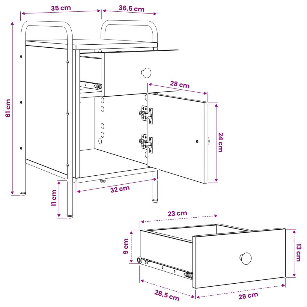 Nightstand Smoked Oak 35 X 36.5 X 61 Cm Engineered Wood