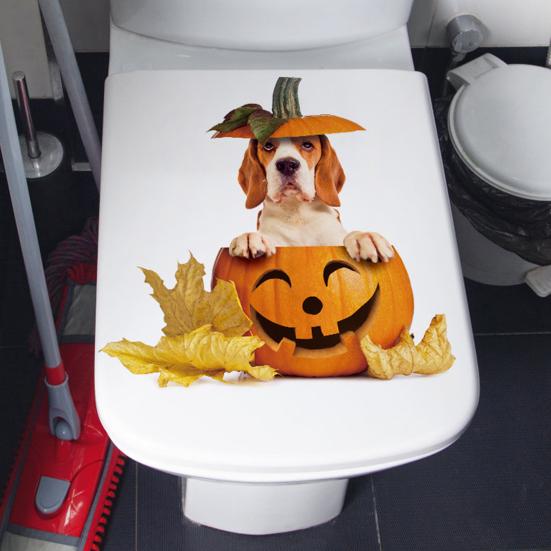 Halloween Pumpkin Toilet Sticker Waterproof Self-adhesive Strong Stickness Vibrant Color Bathroom Wall Sticker Toilet Cover Decor Decal