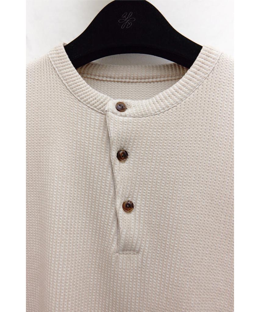 YOUTH Waffle Henley Neck H/S T-Shirt - Light Beige