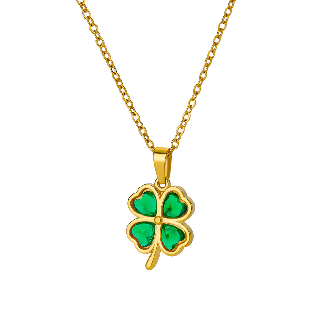 Green Four Leaf Clover Zircon Necklaces For Women Stainless Steel Gold Color Four Leaf Pendant Necklace  Weeding Jewelry Gift