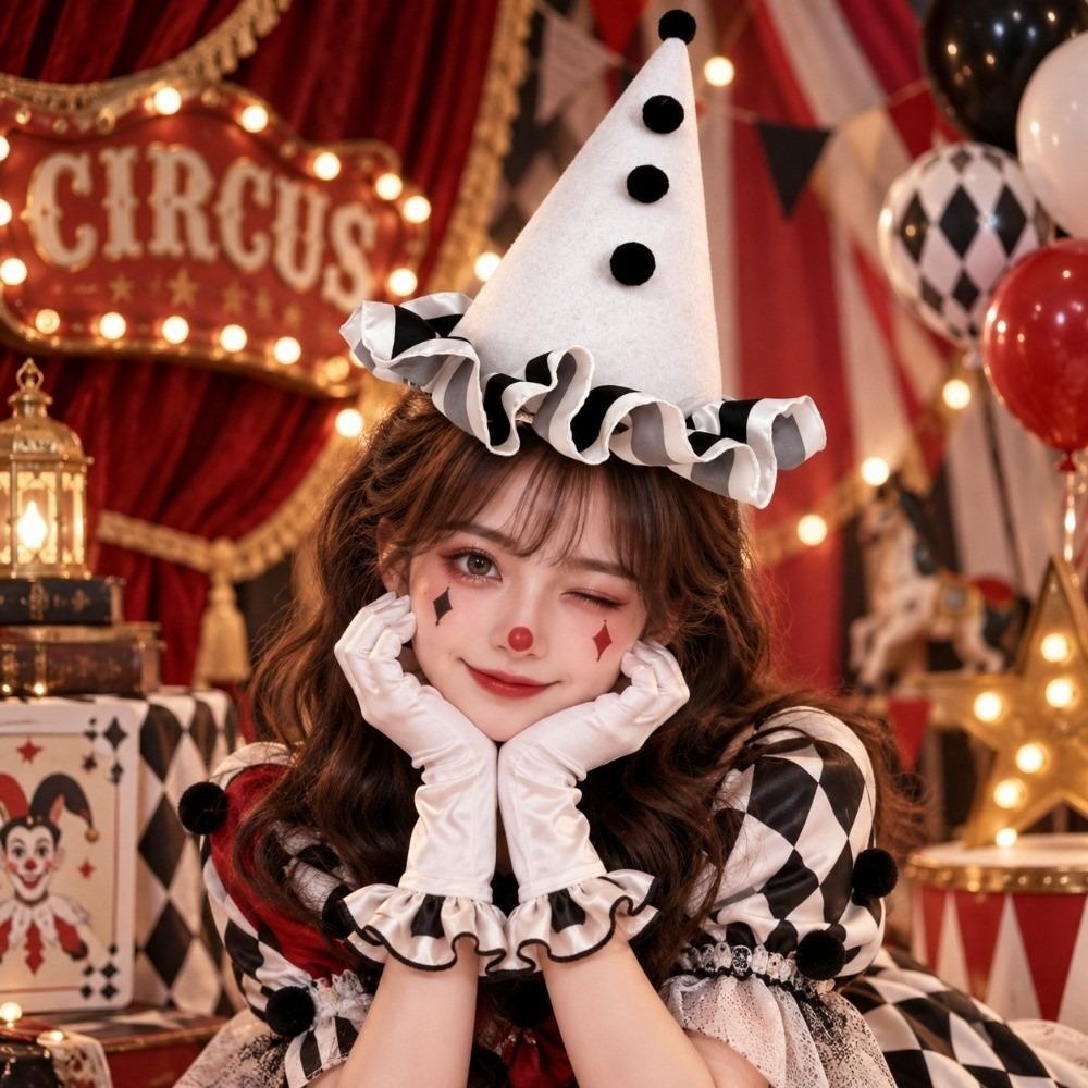 Dot Grid Clown Headwear Ruffle Funny Headwear Halloween Joker Headband Carnival Dress Up