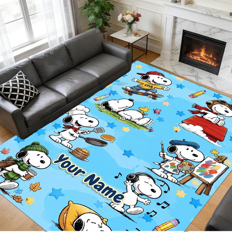 Crystal Velvet Rug Custom Name Text, Soft Non Slip Floor Mat Home DecorSnoopy Peanuts