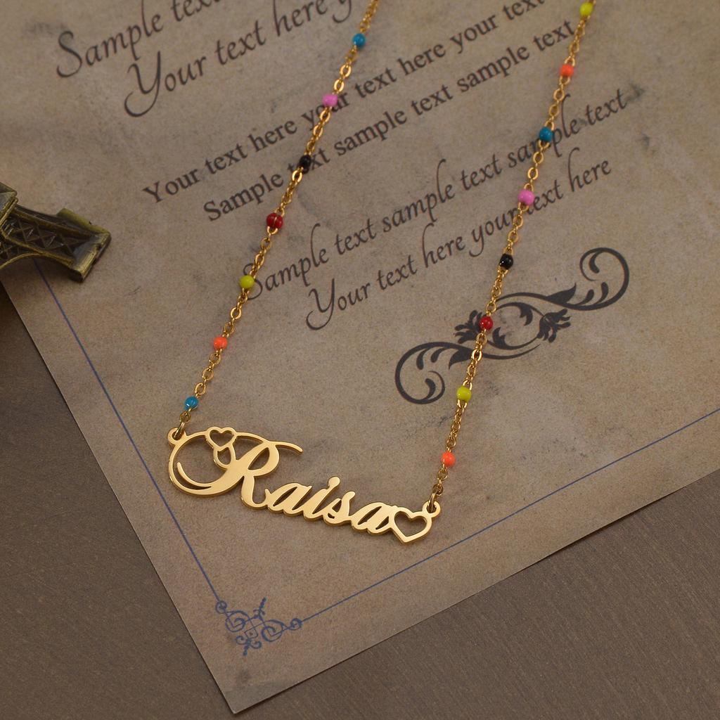 Atoztide Personalized Custom Name Necklace for Women Color Bead Link Chain Stainless Steel Letter Fashion Pendant Jewelry Gift