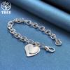 925 Sterling Silver Double Heart Pendant Bracelet Jewelry