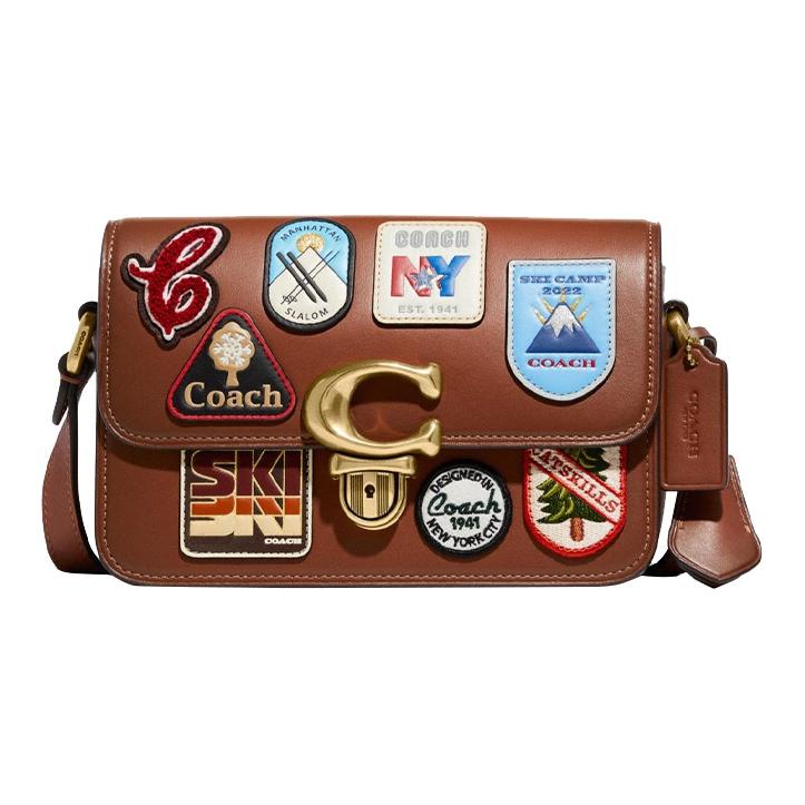 Coach Women's Studio 19 Label C Logo Buckle Flap Crossbody Bag Crossbody Bag Saddle C8078-B4l4a