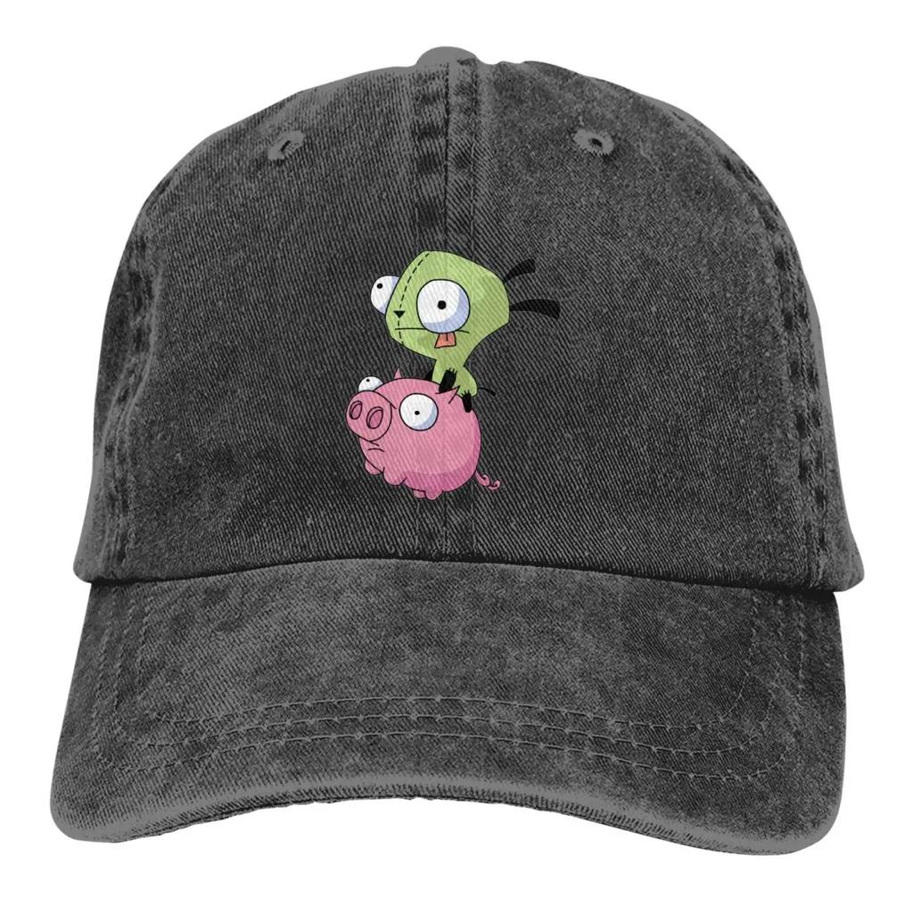 2026 Gir Riding A Pig Invader Zim Merch Unisex Baseball Cap Distressed Cotton Hats Cap Vintage Outdoor Summer Cap