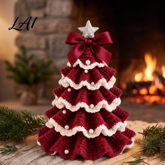 Decorative Yarn Tree for Bookshelves DIY Crochet Christmas Kit Beginner-Friendly Xmas Craft Kit with Bow Handmade Fairy Tale Project And Faux