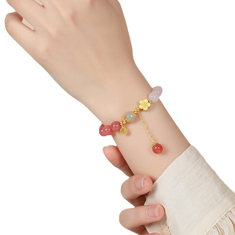Authentic Salt Source Agate Ten Miles Peach Blossom Agate Bracelet, Chinese Style Niche Bracelet, Gift for Girlfriend On Qixi Festival