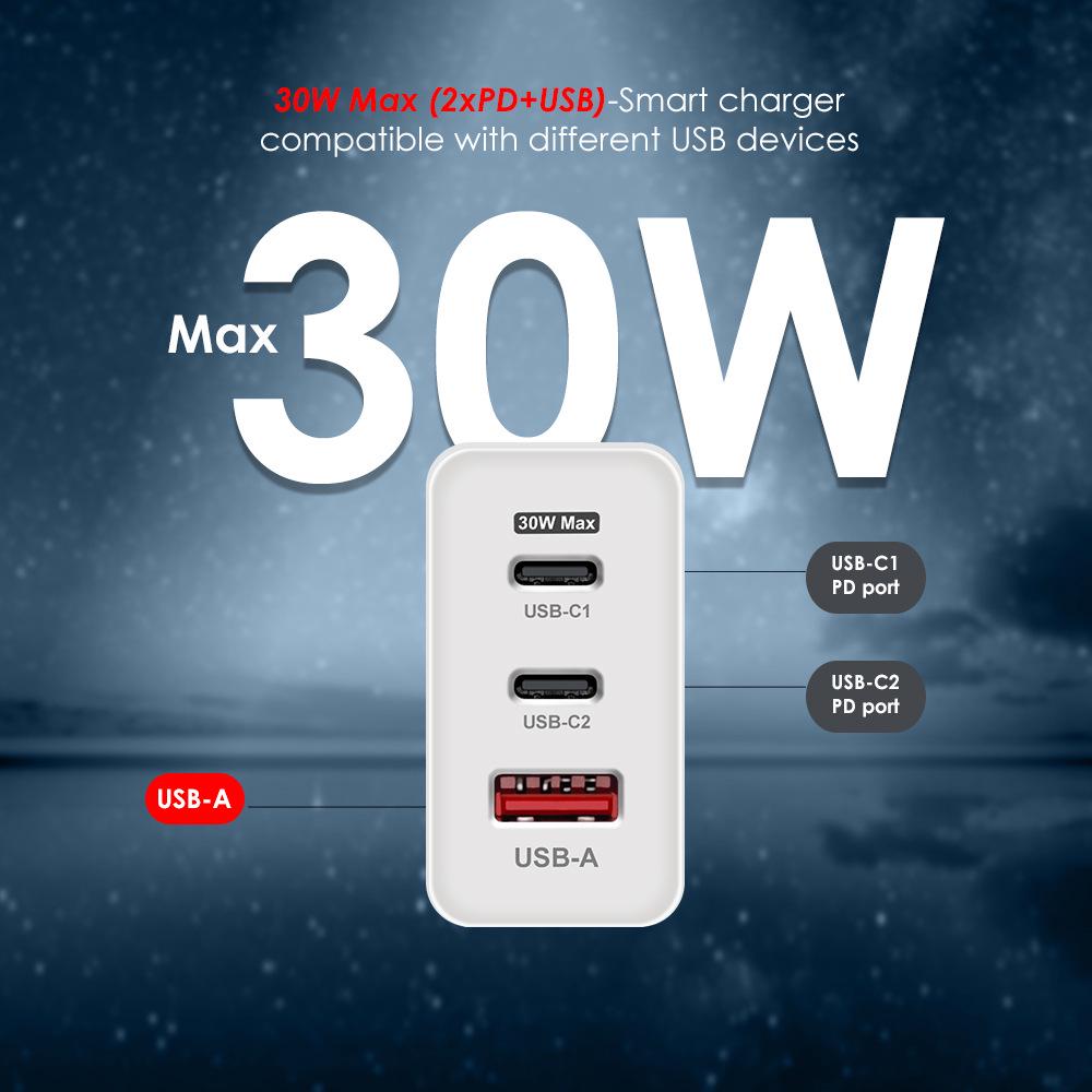 30W Dual-Port Fast Charger Type-C & USB (EU/US)