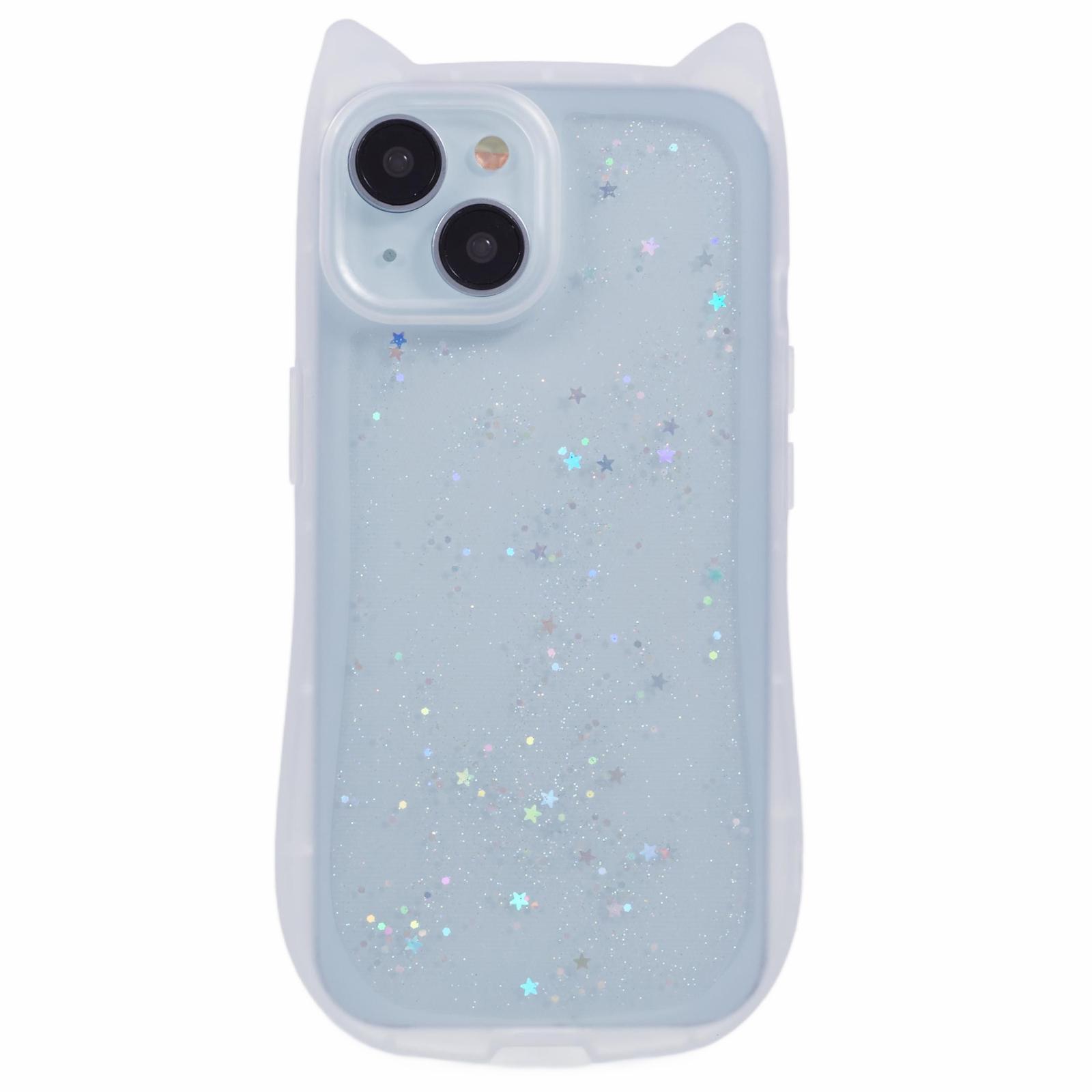 

JTW Series For iPhone 13 Case Cat Ear Soft TPU Phone Cover Sparkle Sequins Epoxy Transparent White
