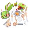 Brinquedos de cozinha de simulação para crianças, brinquedos educativos de educação infantil, panelas e frigideiras de simulação de madeira, comida, chef de role-play