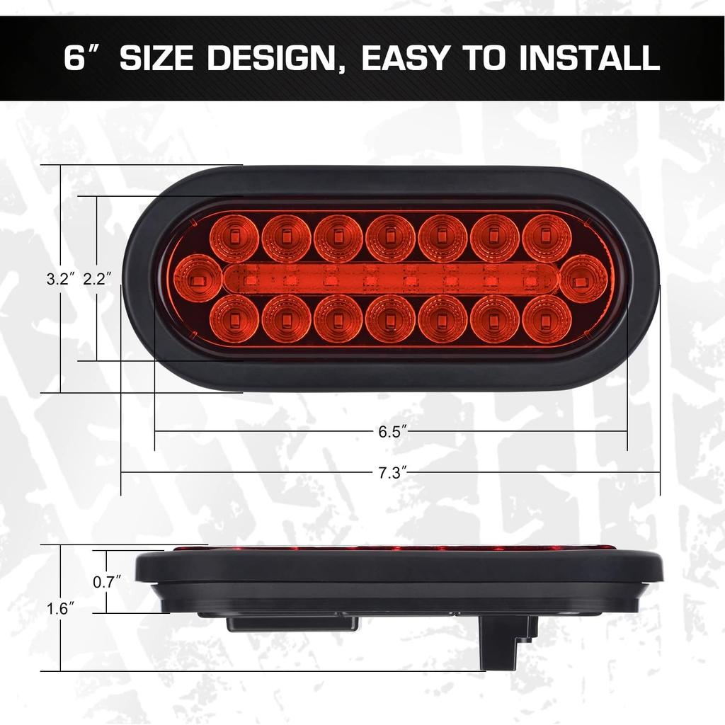 LINKITOM 6 Inchs Submersible Oval LED Stop/Turn Trailer Tail Light With Waterproof Rubber Gaskets For Boat Trailer Truck RV [DOT Certified] [IP67] (2