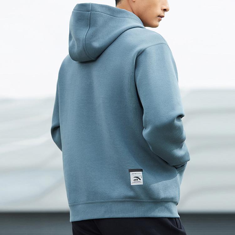 Anta Comprehensive Training Series Letter Print Hooded Pullover Long-Sleeve Sweatshirt Men Sweatshirt Cyan Gray Green 152317742-2