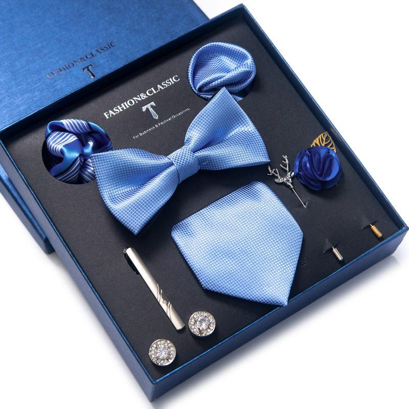 Men's 8-Piece Formal Accessory Set: Bow Tie, Corsage, Brooch, Cufflinks for Weddings.