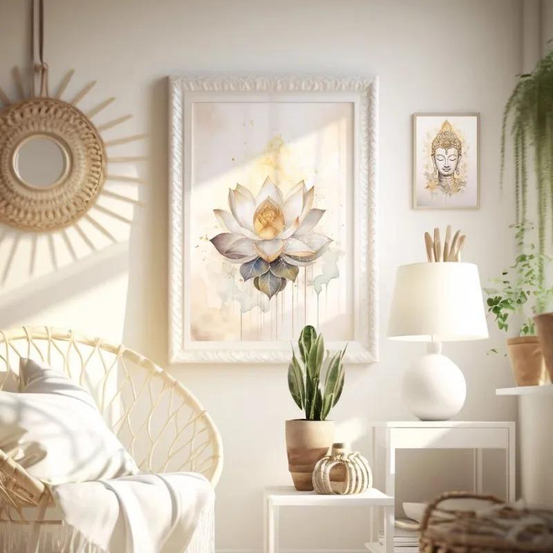 Zen Yoga Meditation Spiritual Vintage Wall Art Poster Print Canvas Painting for Room Home Decor Tree of Life Buddha Lotus Flower