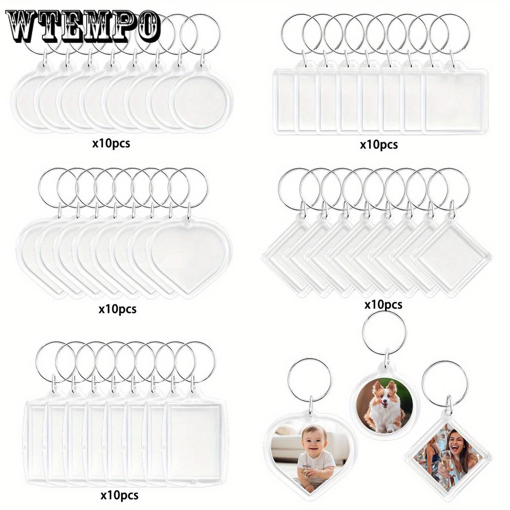 50 Stück Schlüsselanhänger mit Fotorahmen, Klare leere Fotoeinsatz-Schlüsselanhänger DIY-Bastelarbeit, Machen Sie Ihre eigenen personalisierten Schlüsselanhänger