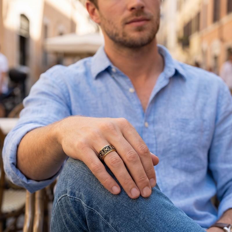 Casual Men's Stainless Steel Rings Sanskrit Rune Inspired Vintage Ring Court Finger Ornaments Fashion Jewelry Party Gifts