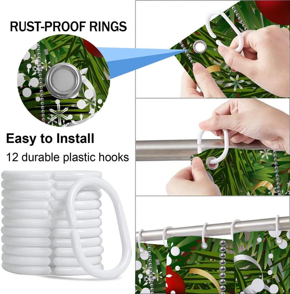 Funny Christmas Shower Curtain, Rustic Farmhouse Winter Christmas Ball Snowflake Shower Curtain Holiday Decorative, Farm Animals