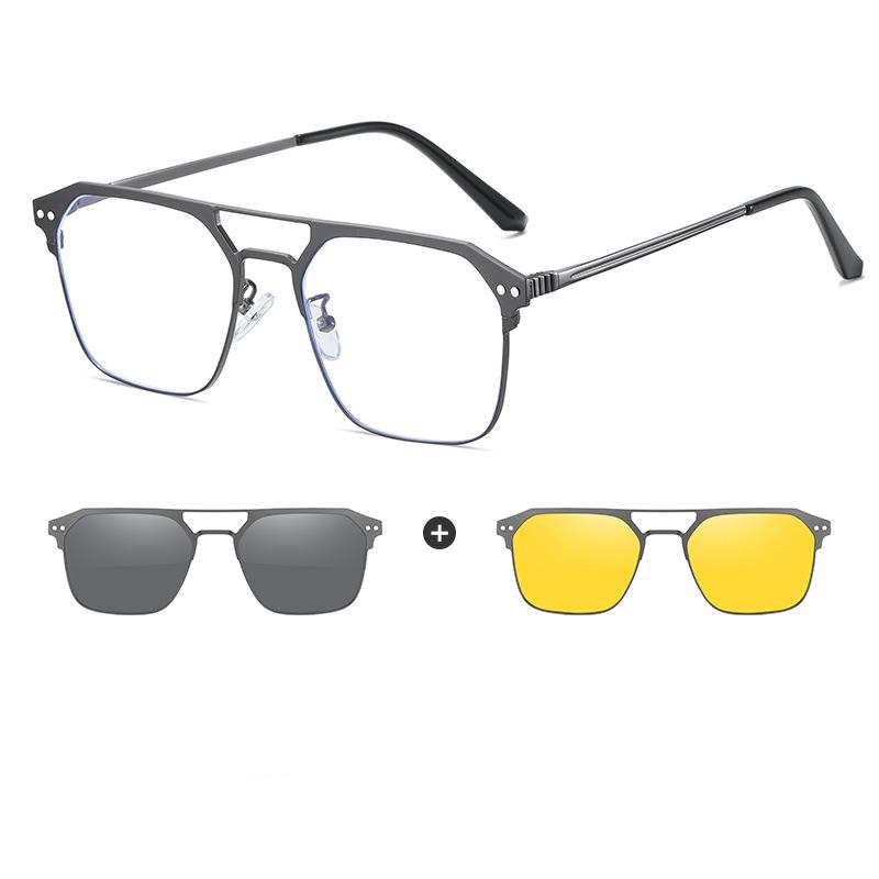 Magnet Clip Square Myopia Sunglasses 3 In 1 Clip On Metal Frames Prescription Computer Eyewear For Men Women
