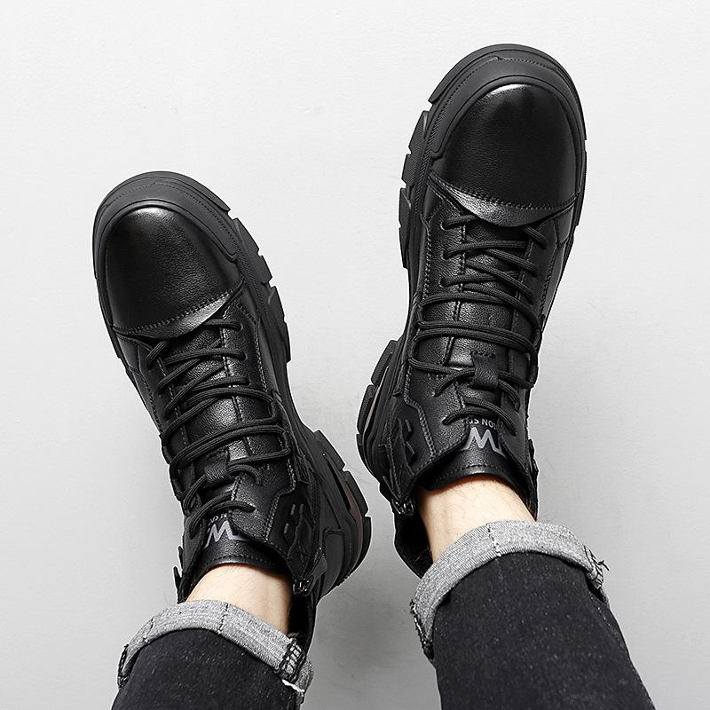 Autumn and Winter New High-top Velvet Warm Martin Boots Men's Shoes British Style Versatile Black Tooling Locomotive Leather Boots Casual