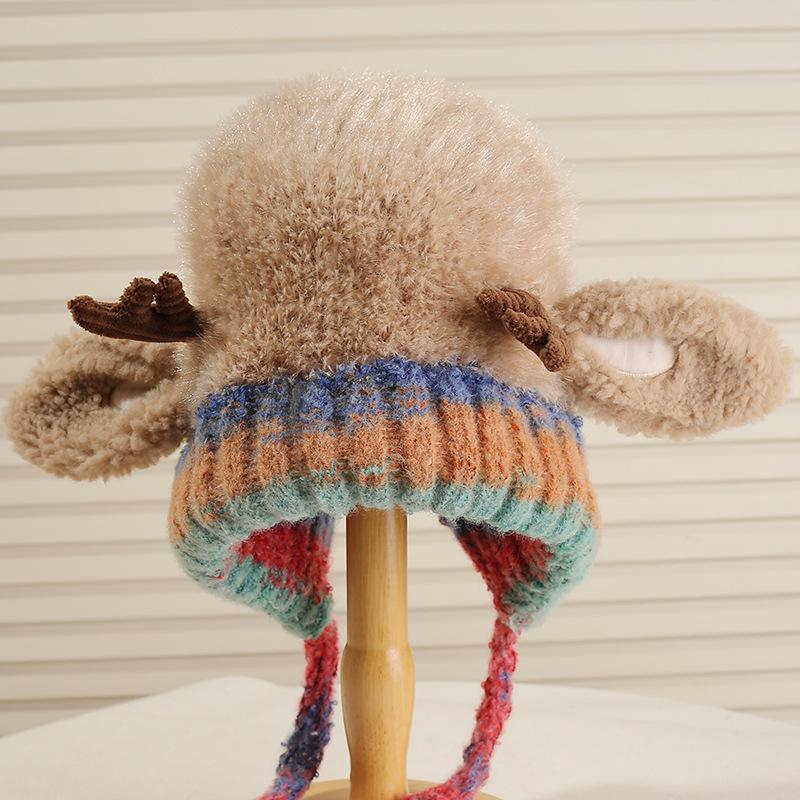Women S Cute Antler Plush Hat Winter Warm Ear Flap Knit Beanie