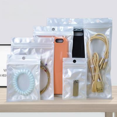 100pcs Pearl Zipper Bags Resealable Packaging with Hang Hole for Phone Case Cables Jewelry Stickers Crafts Retail