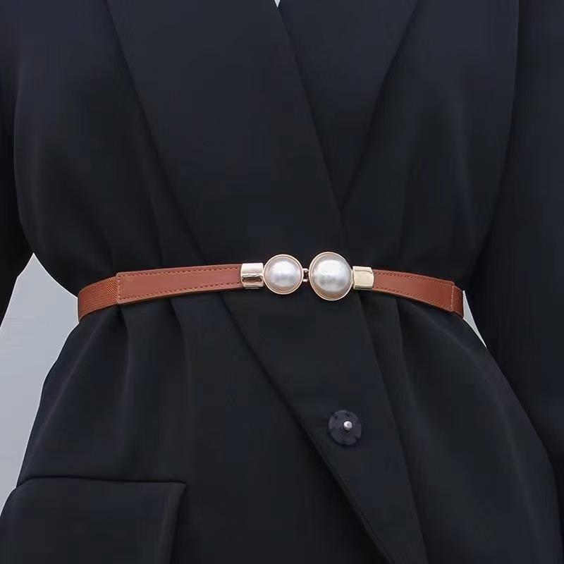 Ladies' temperament, waist cinching, retro waist seal, pearl buckle, thin waistband, dress, suit, clothing accessories, belt