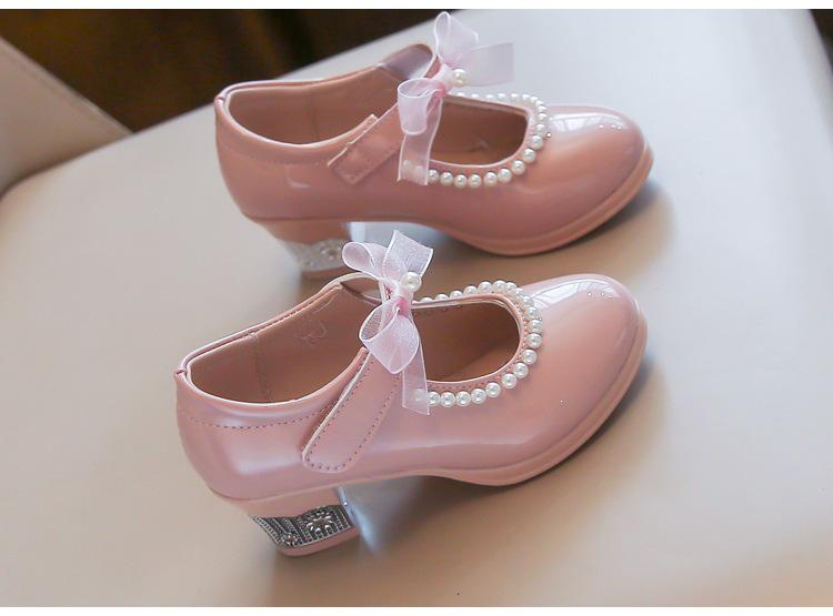 2026 Korean Style Girls' Bow Princess High Heels - Dance Performance Leather Shoes for Kids