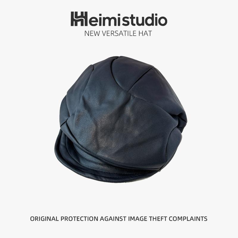 25 Early Autumn New Design Pleated Splicing Autumn and Winter Pu Leather Newsboy Hat Soft Brim Anti-wearing Beret Tide