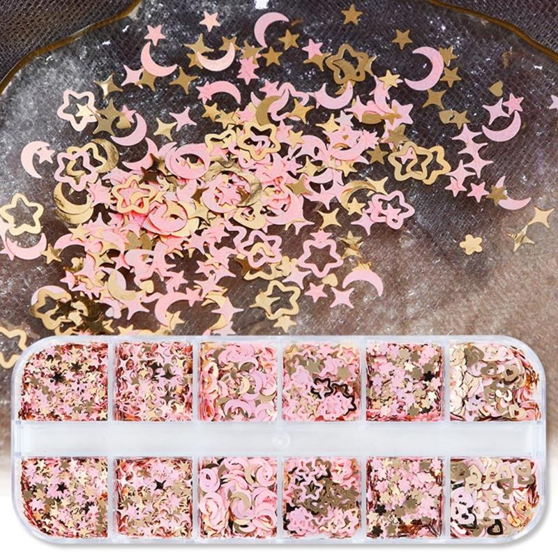 Pink Nail Glitter Sequins Decals Moon Star Heart Paillettes Resin Mold Filler Flower Petals Paillettes Decorations