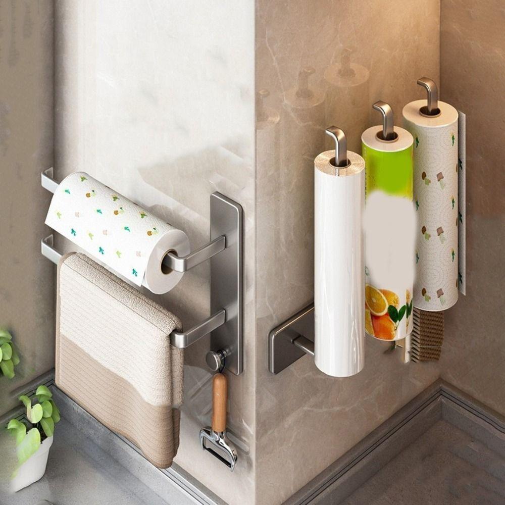 Wall Mounted Paper Towel Holder Carbon Steel Cling Film Storage Rack Roll Paper Dispenser  Bathroom