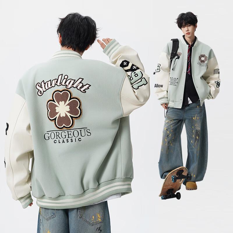

MEDE Men s Color-Block Baseball Jacket with Towel Embroidery S