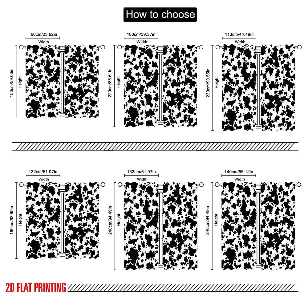 2D Flat Printing 2pcs Window Drapes Black and White Blackout Polyester Festive Holiday for Party Decor