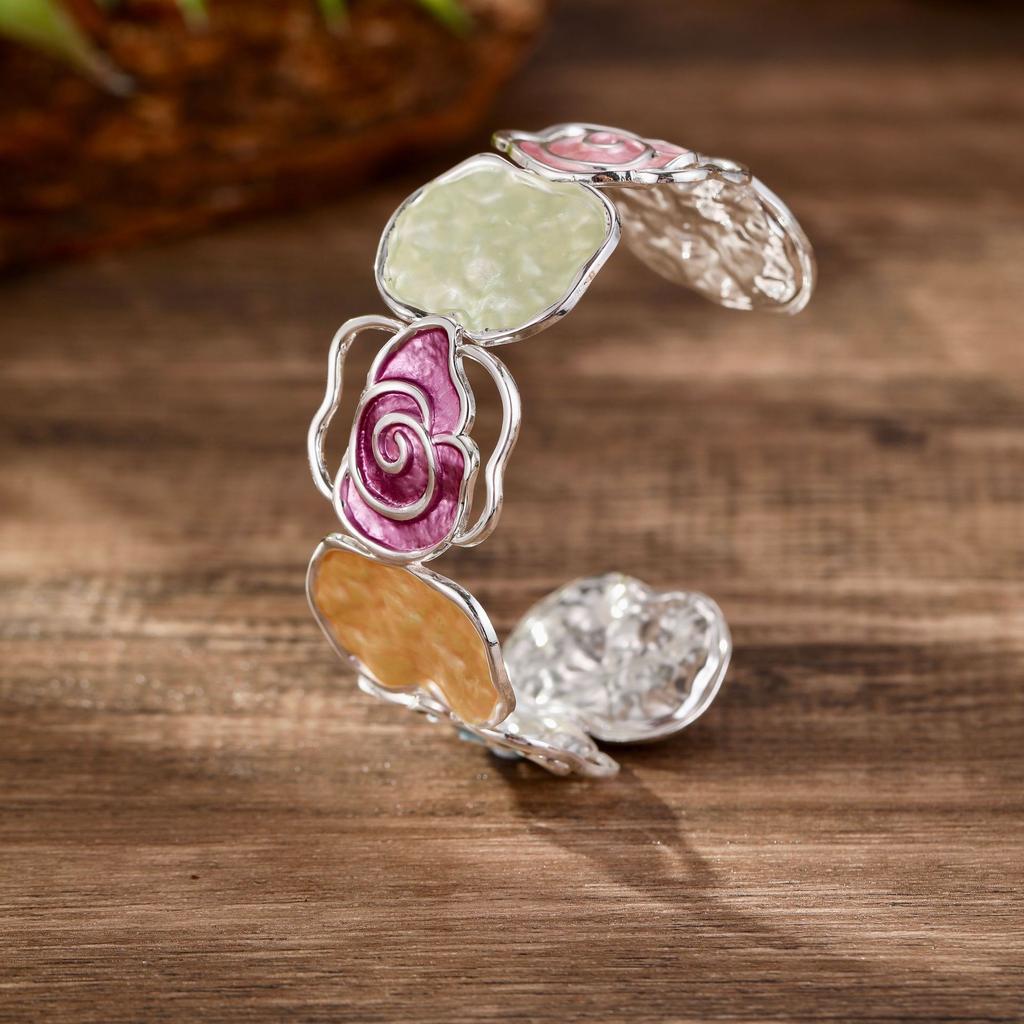 Color painting oil hollow rose opening bracelet, Valentine's Day women's premium cloud bracelet