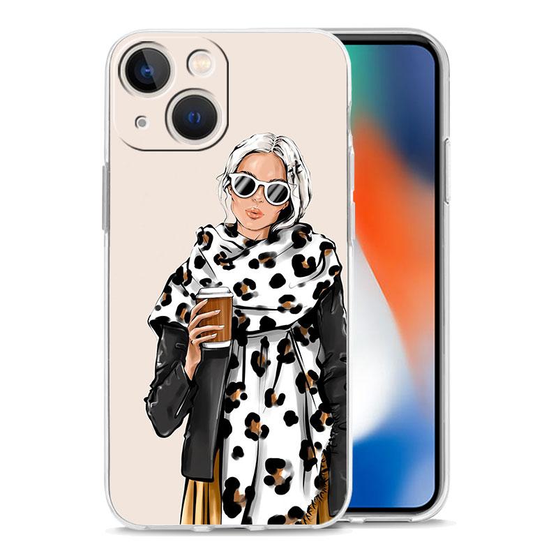 Phone Case For iPhone 16 Cases iPhone 15 12 13 14 16 Pro Max X XR XS Max 15 Plus 16Pro iPhone11 Cover Girl Boss Female Coffee